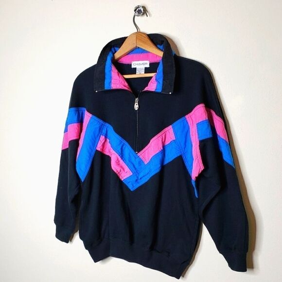 Chaver Vintage Retro Pull-over Quarter-Zip Collared Windbreaker/Track-Jacket - Picture 2 of 7